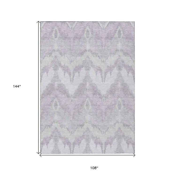 9' X 12' Lavender Purple And Gray Ikat Washable Indoor Outdoor Area Rug