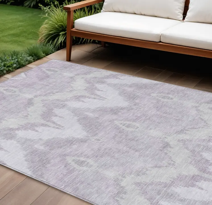 9' X 12' Lavender Purple And Gray Ikat Washable Indoor Outdoor Area Rug