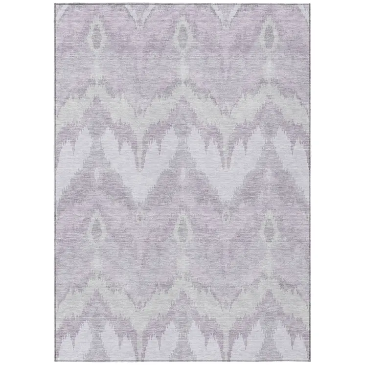 9' X 12' Lavender Purple And Gray Ikat Washable Indoor Outdoor Area Rug