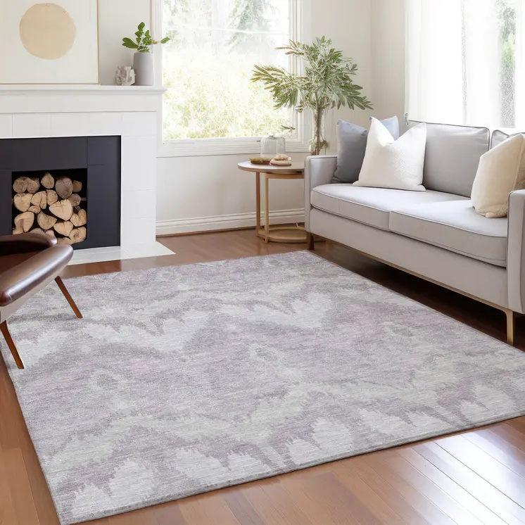 9' X 12' Lavender Purple And Gray Ikat Washable Indoor Outdoor Area Rug