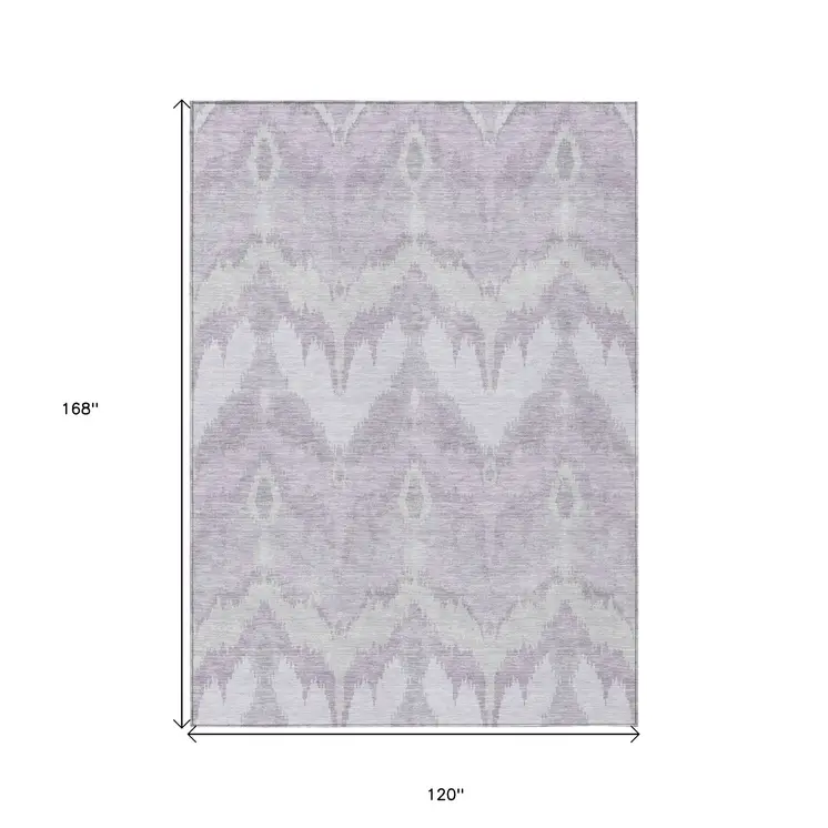10' X 14' Lavender Purple And Gray Ikat Washable Indoor Outdoor Area Rug