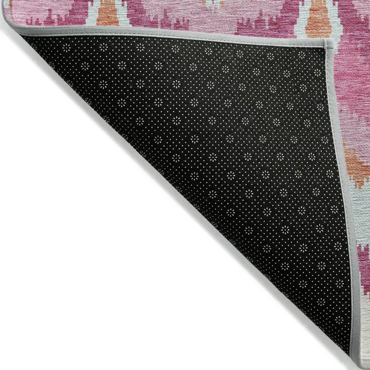 5' X 8' Pink Mauve And Orange Ikat Washable Indoor Outdoor Area Rug