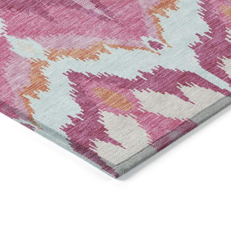 8' X 10' Pink Mauve And Orange Ikat Washable Indoor Outdoor Area Rug