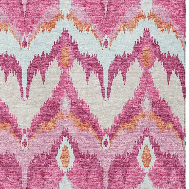 8' X 10' Pink Mauve And Orange Ikat Washable Indoor Outdoor Area Rug