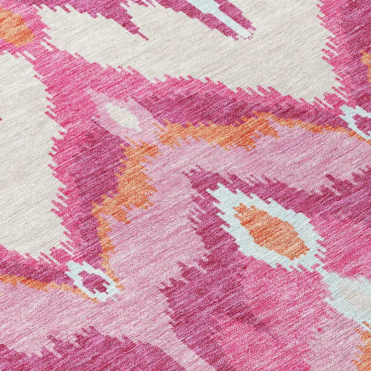 8' X 10' Pink Mauve And Orange Ikat Washable Indoor Outdoor Area Rug