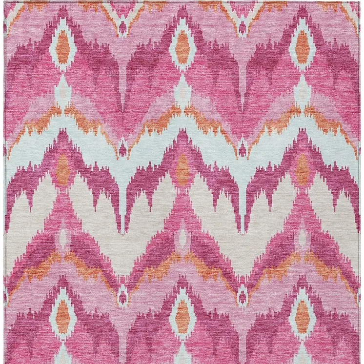 10' X 14' Pink Mauve And Orange Ikat Washable Indoor Outdoor Area Rug