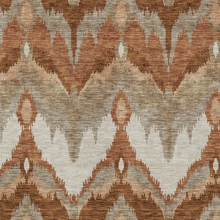 5' X 8' Orange Beige And Copper Ikat Washable Indoor Outdoor Area Rug