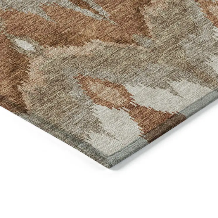 8' X 10' Orange Beige And Copper Ikat Washable Indoor Outdoor Area Rug