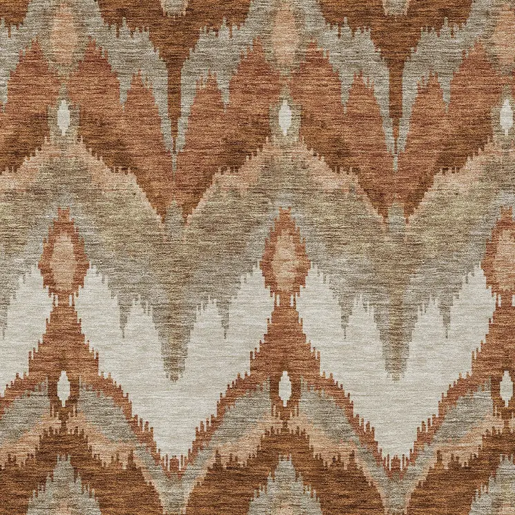 8' X 10' Orange Beige And Copper Ikat Washable Indoor Outdoor Area Rug