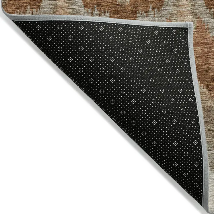 9' X 12' Orange Beige And Copper Ikat Washable Indoor Outdoor Area Rug