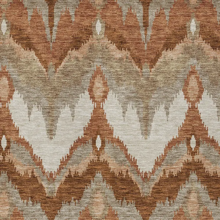 9' X 12' Orange Beige And Copper Ikat Washable Indoor Outdoor Area Rug
