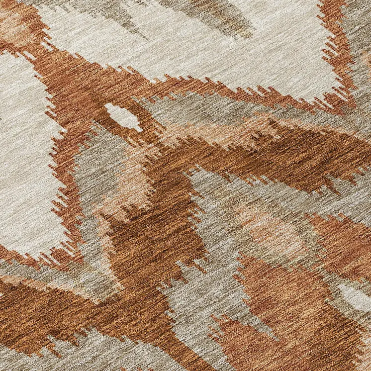 9' X 12' Orange Beige And Copper Ikat Washable Indoor Outdoor Area Rug