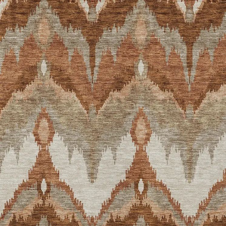10' X 14' Orange Beige And Copper Ikat Washable Indoor Outdoor Area Rug
