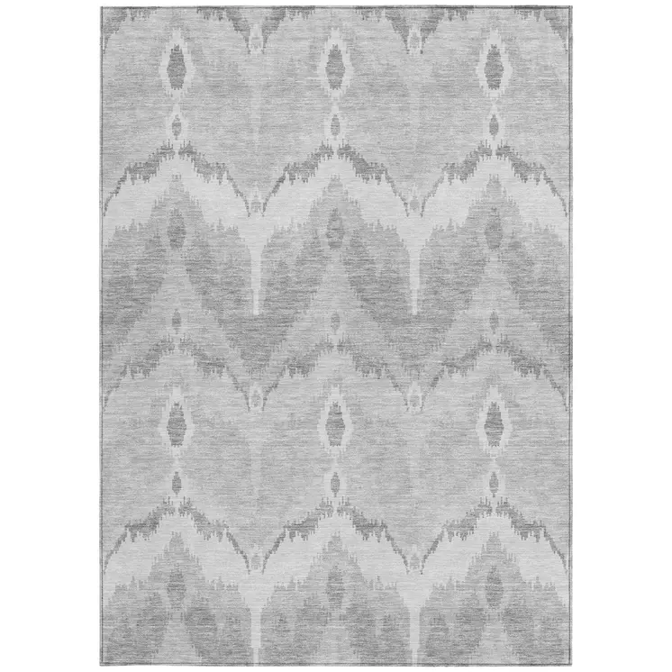 5' X 8' Silver And Gray Ikat Washable Indoor Outdoor Area Rug