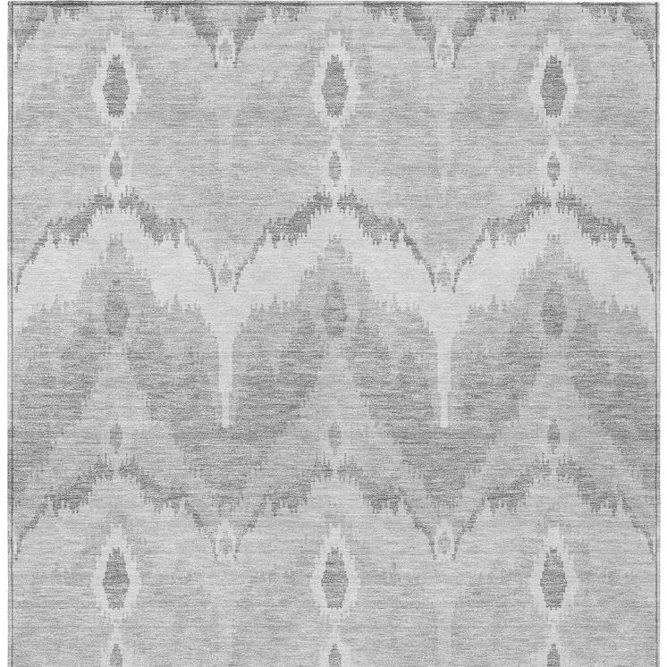 8' X 10' Silver And Gray Ikat Washable Indoor Outdoor Area Rug