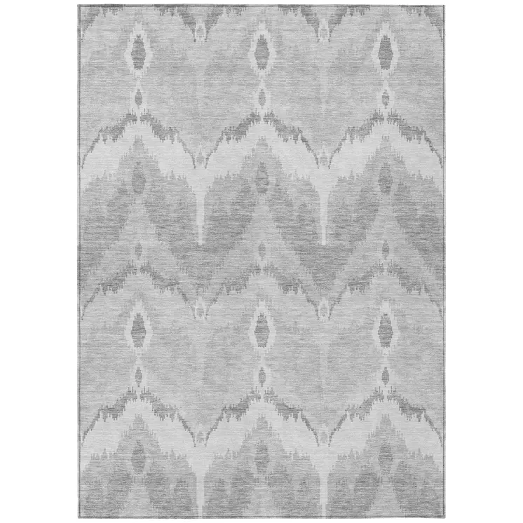 8' X 10' Silver And Gray Ikat Washable Indoor Outdoor Area Rug
