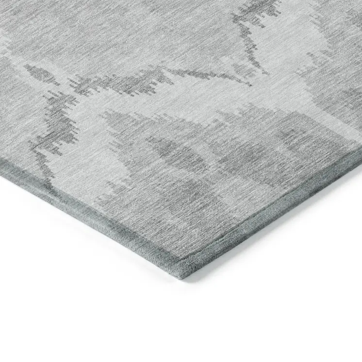 8' X 10' Silver And Gray Ikat Washable Indoor Outdoor Area Rug