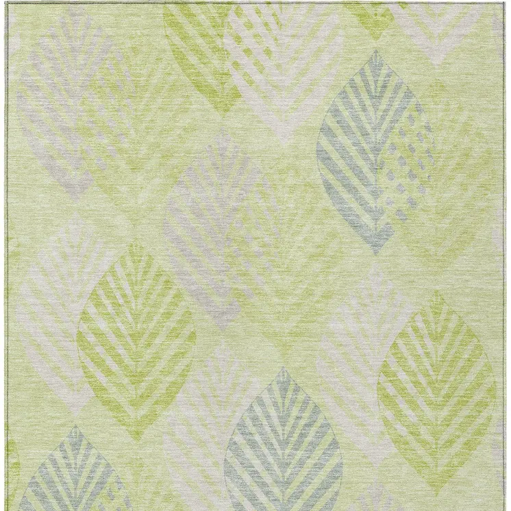 3' X 5' Artichoke Green And Ivory Floral Washable Indoor Outdoor Area Rug