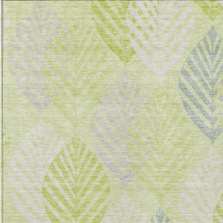 3' X 5' Artichoke Green And Ivory Floral Washable Indoor Outdoor Area Rug
