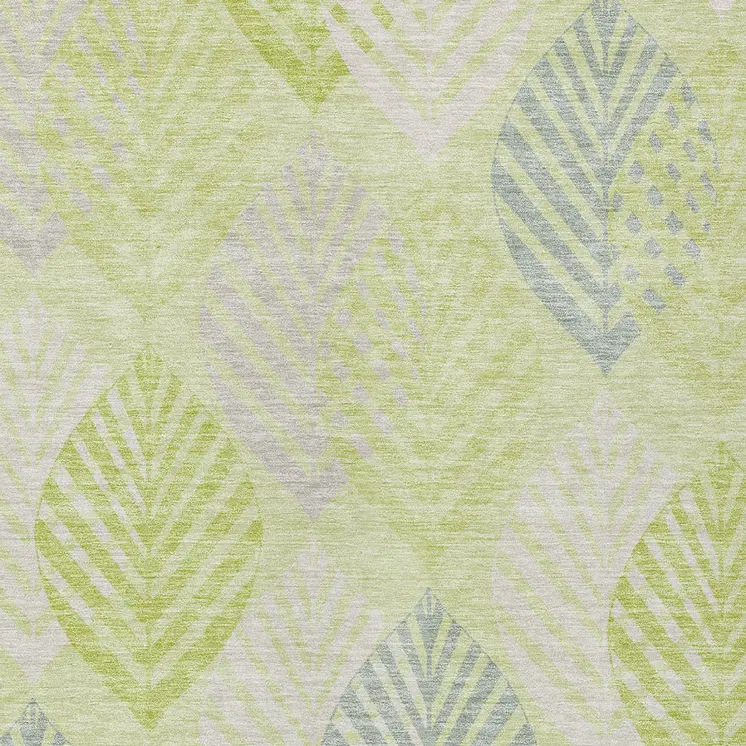 5' X 8' Artichoke Green And Ivory Floral Washable Indoor Outdoor Area Rug