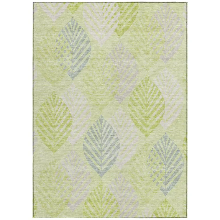 8' X 10' Artichoke Green And Ivory Floral Washable Indoor Outdoor Area Rug
