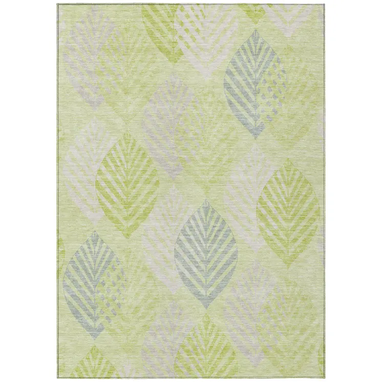 8' X 10' Artichoke Green And Ivory Floral Washable Indoor Outdoor Area Rug