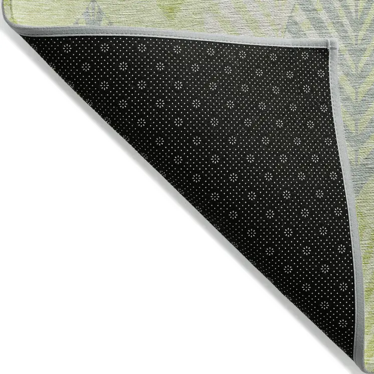 8' X 10' Artichoke Green And Ivory Floral Washable Indoor Outdoor Area Rug