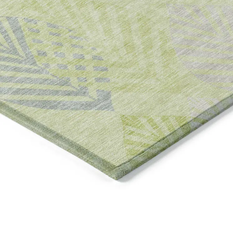 8' X 10' Artichoke Green And Ivory Floral Washable Indoor Outdoor Area Rug