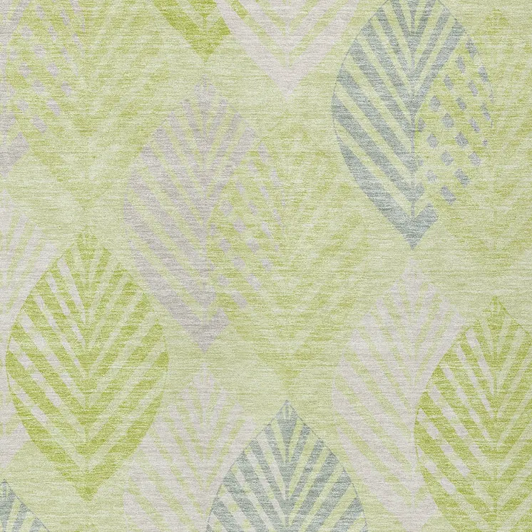 8' X 10' Artichoke Green And Ivory Floral Washable Indoor Outdoor Area Rug