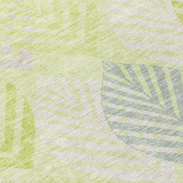 8' X 10' Artichoke Green And Ivory Floral Washable Indoor Outdoor Area Rug