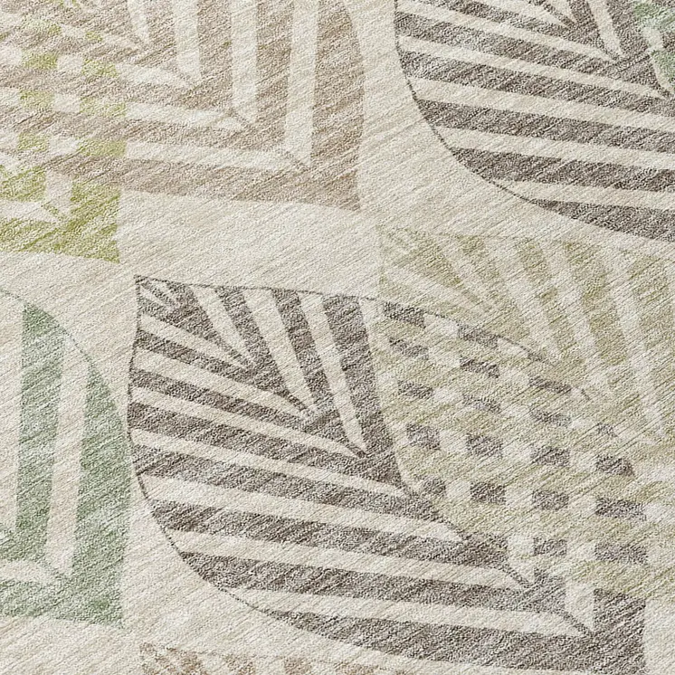 10' X 14' Beige Taupe And Artichoke Green Floral Washable Indoor Outdoor Area Rug