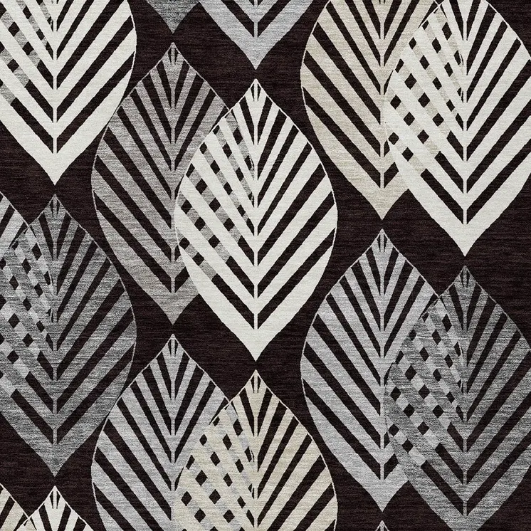 10' X 14' Black Silver And Charcoal Floral Washable Indoor Outdoor Area Rug
