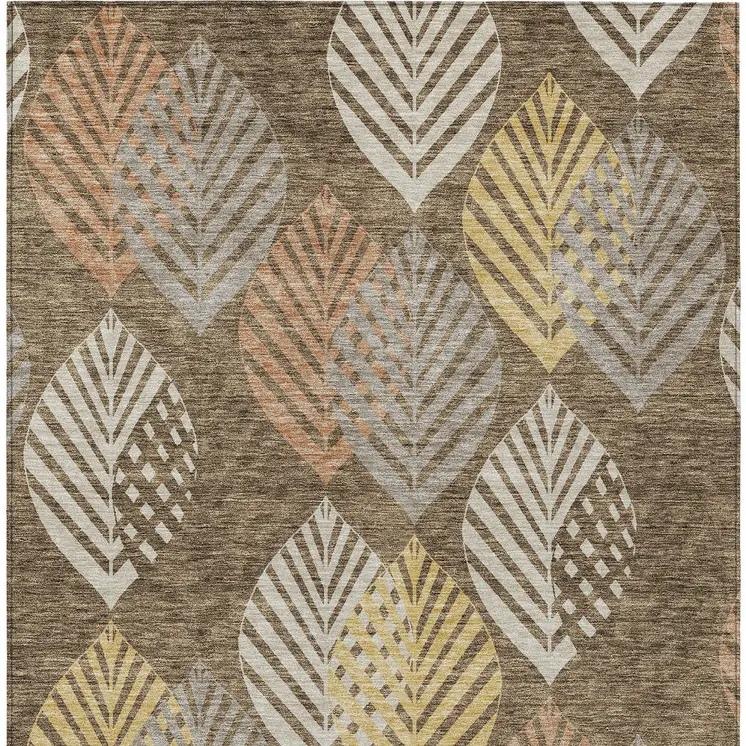8' X 10' Chocolate Beige And Gray Floral Washable Indoor Outdoor Area Rug
