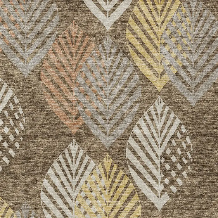 8' X 10' Chocolate Beige And Gray Floral Washable Indoor Outdoor Area Rug