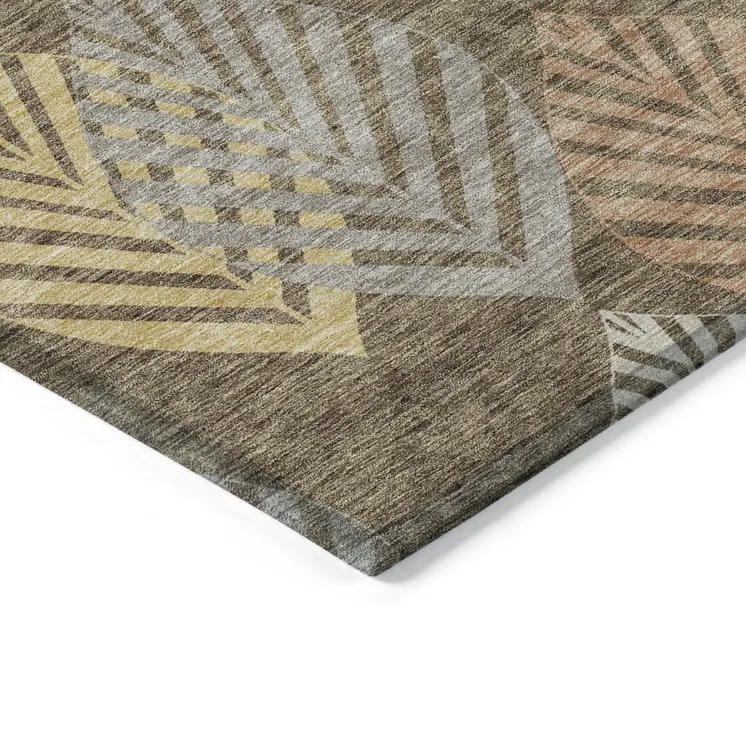 10' X 14' Chocolate Beige And Gray Floral Washable Indoor Outdoor Area Rug
