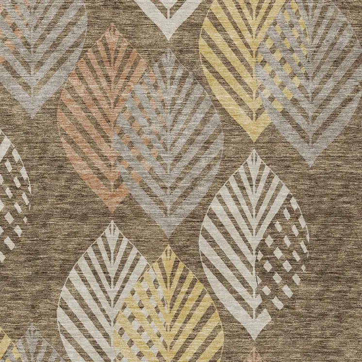 10' X 14' Chocolate Beige And Gray Floral Washable Indoor Outdoor Area Rug