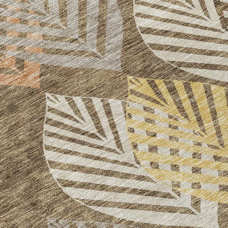 10' X 14' Chocolate Beige And Gray Floral Washable Indoor Outdoor Area Rug