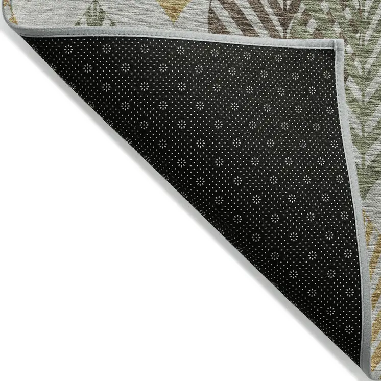 3' X 5' Gray Silver And Teal Blue Floral Washable Indoor Outdoor Area Rug