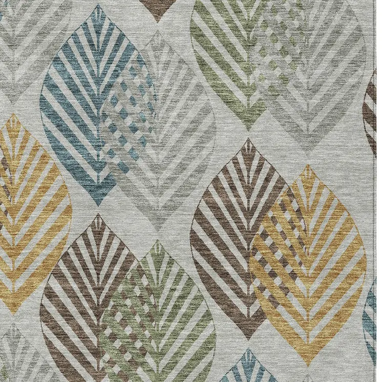 3' X 5' Gray Silver And Teal Blue Floral Washable Indoor Outdoor Area Rug