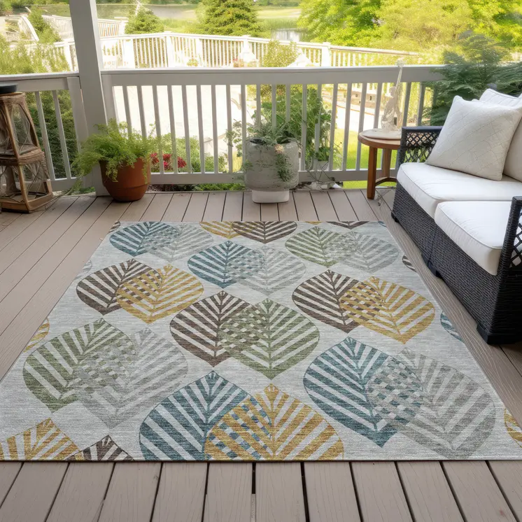 9' X 12' Gray Silver And Teal Blue Floral Washable Indoor Outdoor Area Rug