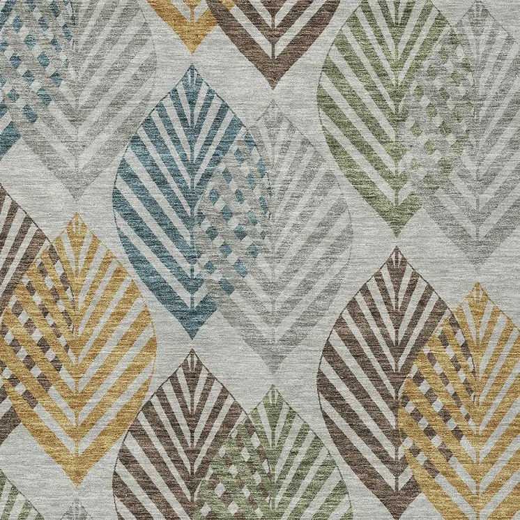 9' X 12' Gray Silver And Teal Blue Floral Washable Indoor Outdoor Area Rug
