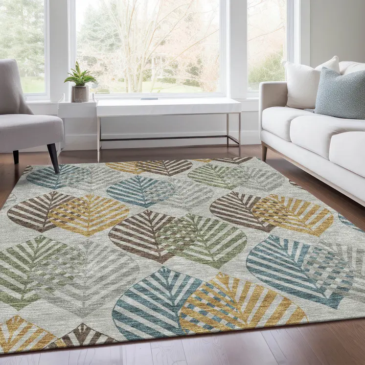 9' X 12' Gray Silver And Teal Blue Floral Washable Indoor Outdoor Area Rug