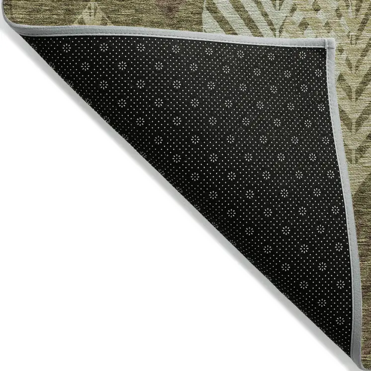 8' X 10' Olive Green Artichoke Green And Gray Floral Washable Indoor Outdoor Area Rug