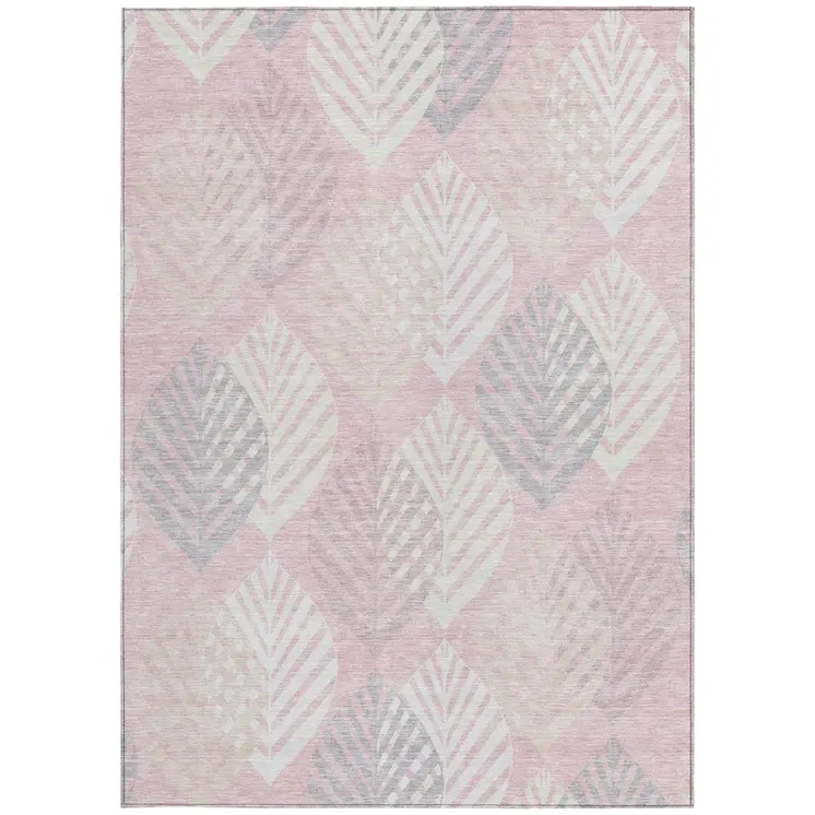 8' X 10' Pink Ivory And Beige Floral Washable Indoor Outdoor Area Rug