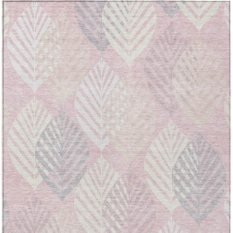9' X 12' Pink Ivory And Beige Floral Washable Indoor Outdoor Area Rug