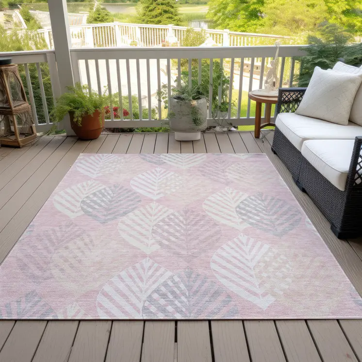 10' X 14' Pink Ivory And Beige Floral Washable Indoor Outdoor Area Rug