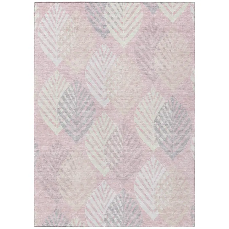 10' X 14' Pink Ivory And Beige Floral Washable Indoor Outdoor Area Rug