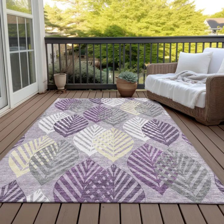 3' X 5' Purple Lavender And Beige Floral Washable Indoor Outdoor Area Rug