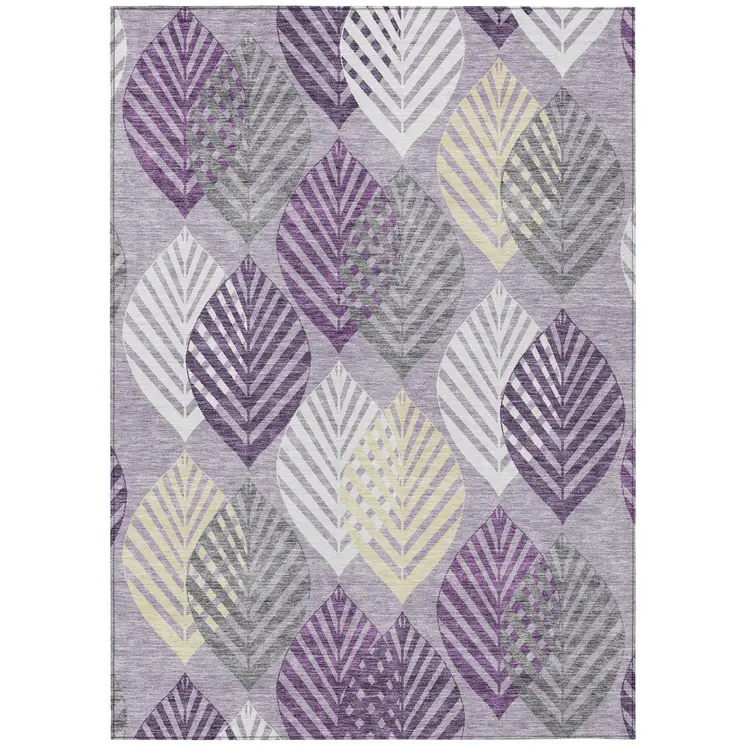 5' X 8' Purple Lavender And Beige Floral Washable Indoor Outdoor Area Rug