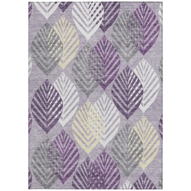 5' X 8' Purple Lavender And Beige Floral Washable Indoor Outdoor Area Rug
